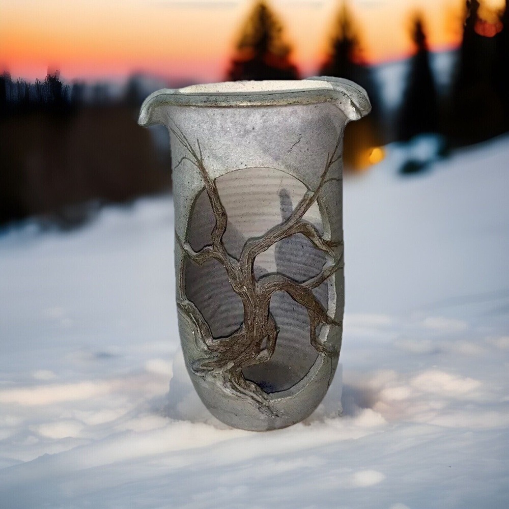 Don Walton Cut-Out Vase Tree Silhouette Signed Hand-Made Art Pottery~8"